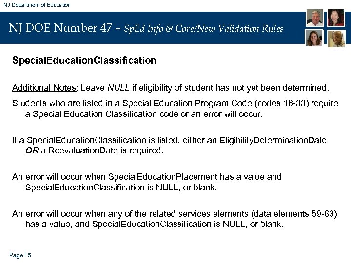 NJ Department of Education NJ DOE Number 47 – Sp. Ed Info & Core/New