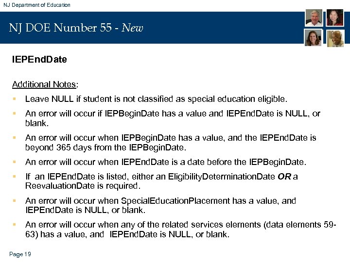 NJ Department of Education NJ DOE Number 55 - New IEPEnd. Date Additional Notes: