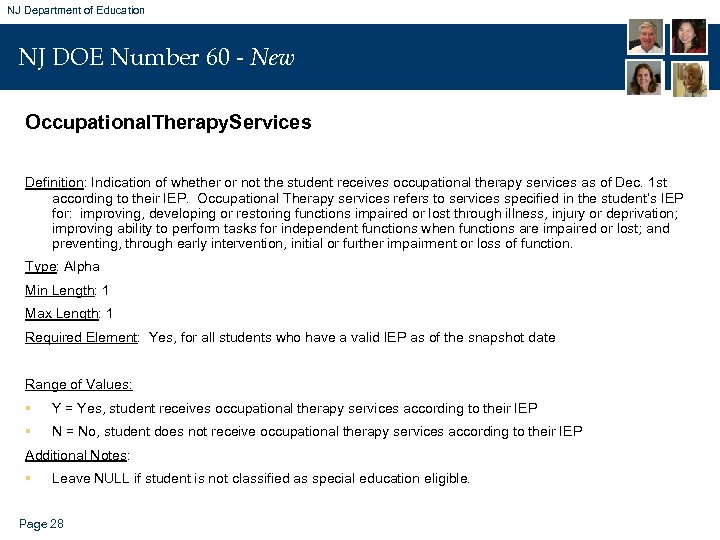NJ Department of Education NJ DOE Number 60 - New Occupational. Therapy. Services Definition: