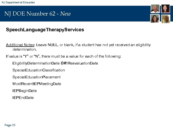 NJ Department of Education NJ DOE Number 62 - New Speech. Language. Therapy. Services