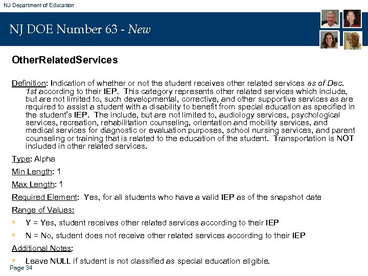 NJ Department of Education NJ DOE Number 63 - New Other. Related. Services Definition: