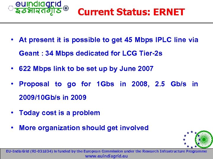 Current Status: ERNET • At present it is possible to get 45 Mbps IPLC