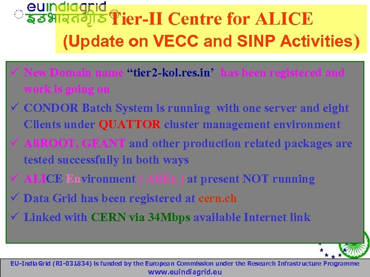 Tier-II Centre for ALICE (Update on VECC and SINP Activities) ü New Domain name