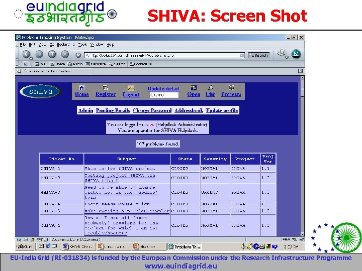 SHIVA: Screen Shot EU-India. Grid (RI-031834) is funded by the European Commission under the