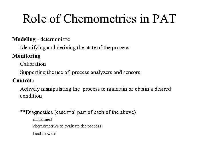Role of Chemometrics in PAT Modeling - deterministic Identifying and deriving the state of