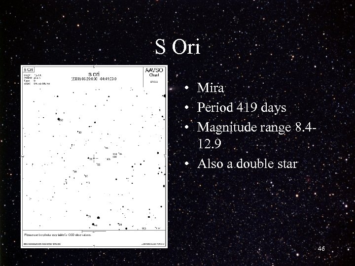 S Ori • Mira • Period 419 days • Magnitude range 8. 412. 9