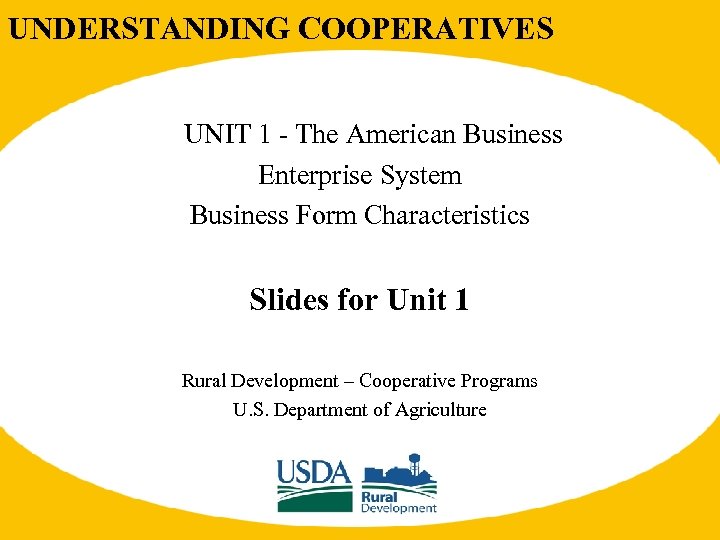 UNDERSTANDING COOPERATIVES UNIT 1 - The American Business Enterprise System Business Form Characteristics Slides