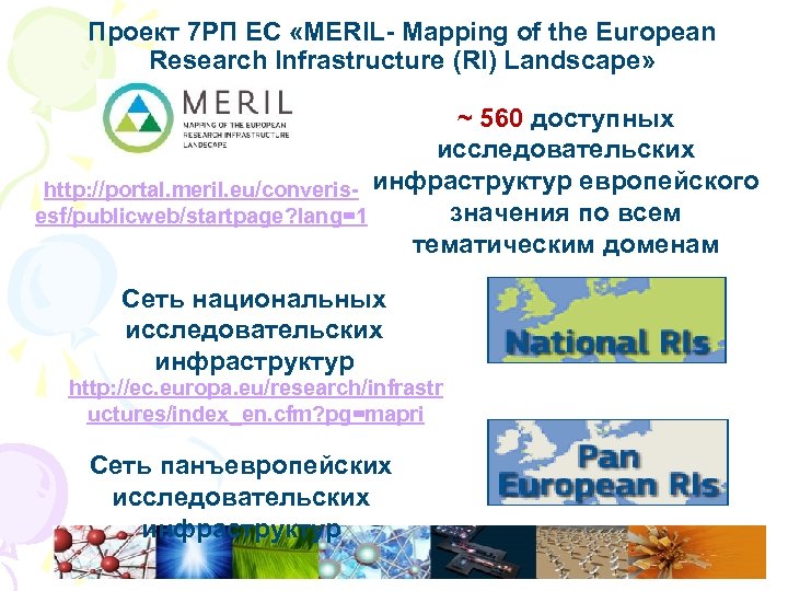 Проект 7 РП ЕС «MERIL- Mapping of the European Research Infrastructure (RI) Landscape» ~
