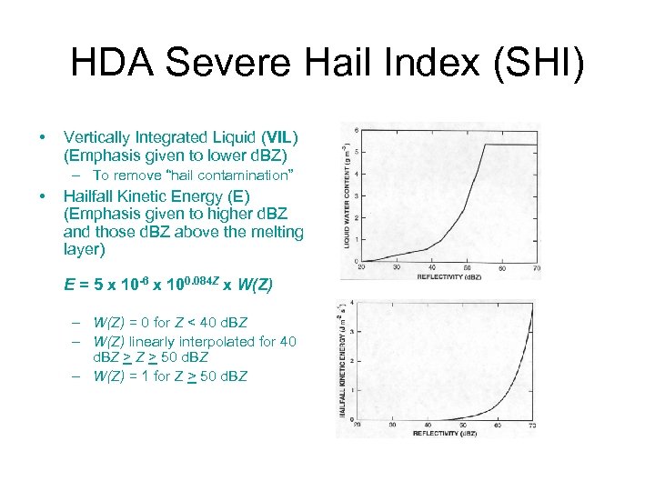 HDA Severe Hail Index (SHI) • Vertically Integrated Liquid (VIL) (Emphasis given to lower