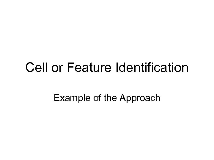 Cell or Feature Identification Example of the Approach 