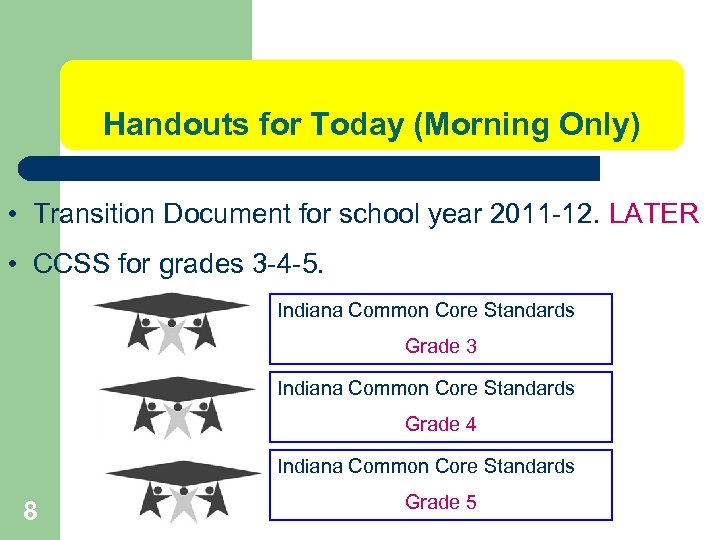 Handouts for Today (Morning Only) • Transition Document for school year 2011 -12. LATER