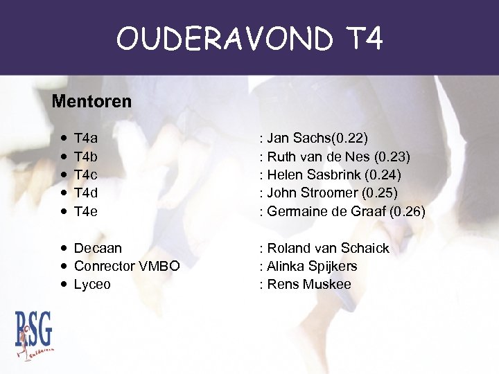 OUDERAVOND T 4 Mentoren T 4 a T 4 b T 4 c T