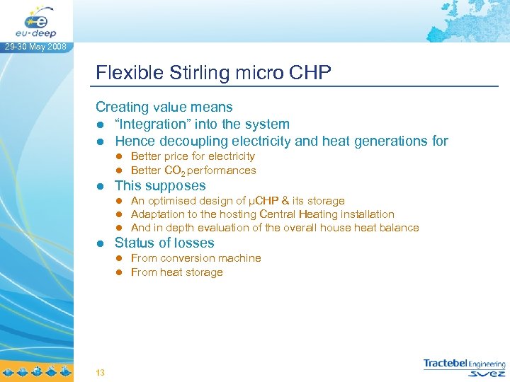 29 -30 May 2008 Flexible Stirling micro CHP Creating value means ● “Integration” into
