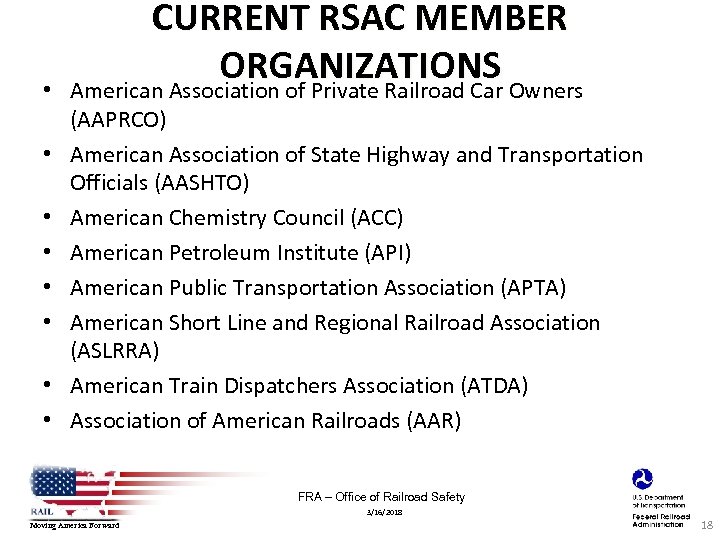  • • CURRENT RSAC MEMBER ORGANIZATIONS American Association of Private Railroad Car Owners