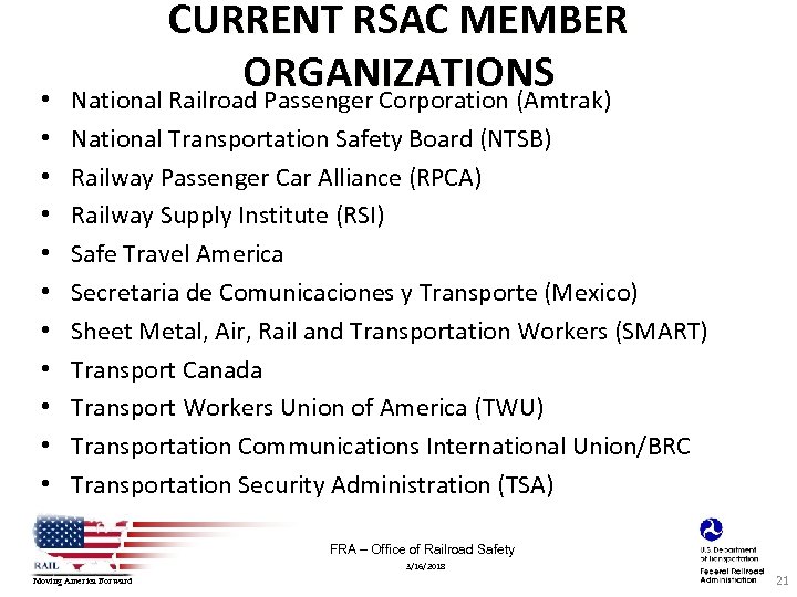  • • • CURRENT RSAC MEMBER ORGANIZATIONS National Railroad Passenger Corporation (Amtrak) National