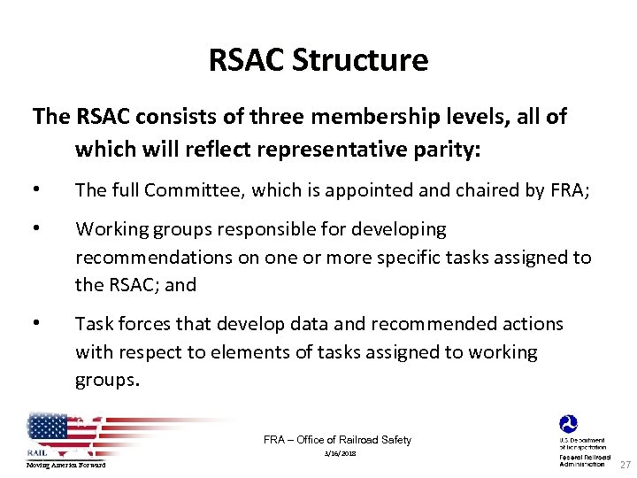 RSAC Structure The RSAC consists of three membership levels, all of which will reflect