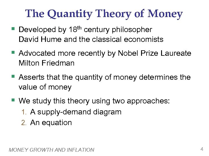 The Quantity Theory of Money § Developed by 18 th century philosopher David Hume