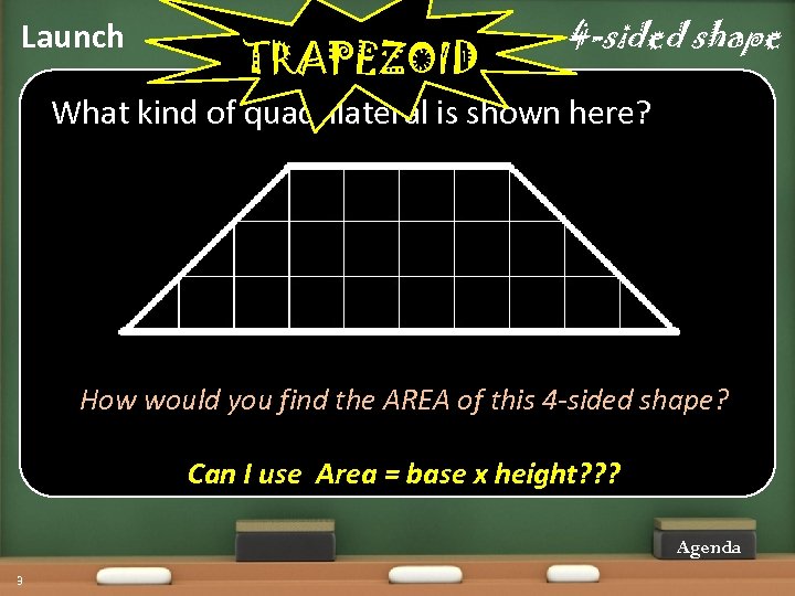 Launch Quadrilateral … TRAPEZOID 4 -sided shape What kind of quadrilateral is shown here?