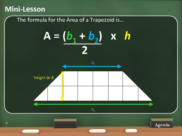 Mini-Lesson The formula for the Area of a Trapezoid is… A = (b 1