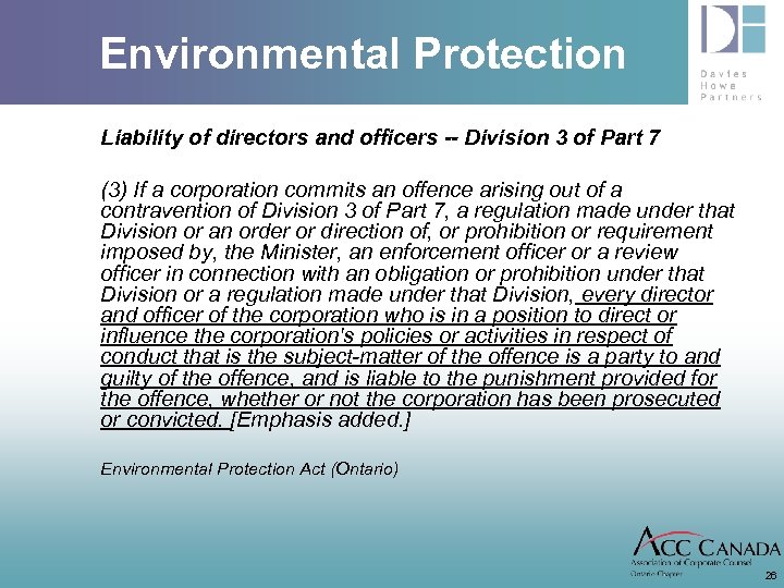 Environmental Protection Liability of directors and officers -- Division 3 of Part 7 (3)