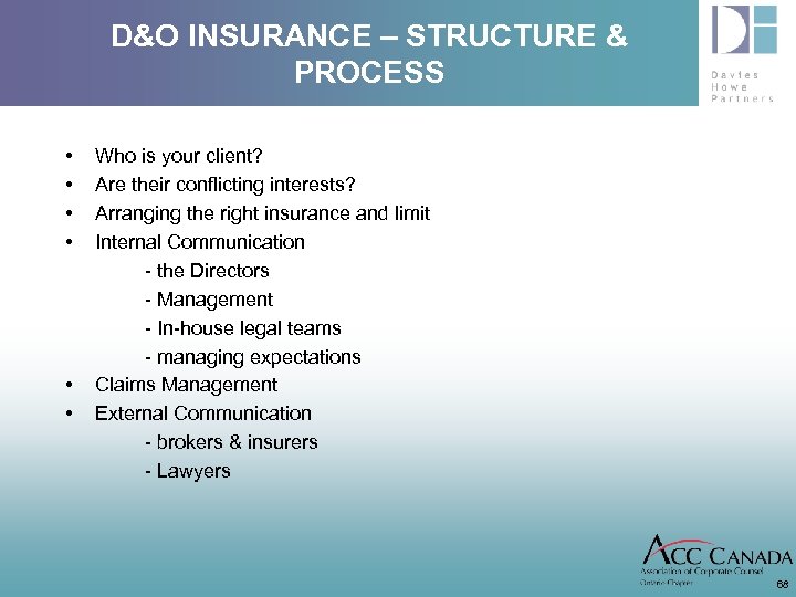 D&O INSURANCE – STRUCTURE & PROCESS • • • Who is your client? Are