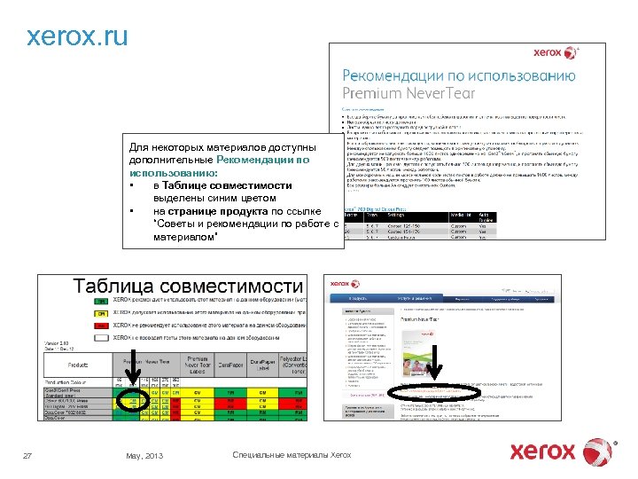 xerox. ru Для некоторых материалов доступны дополнительные Рекомендации по использованию: • в Таблице совместимости