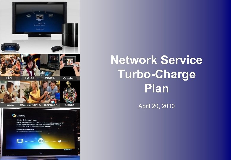 Play Listen Watch Learn Communicate Discover Create Share Network Service Turbo-Charge Plan April 20,