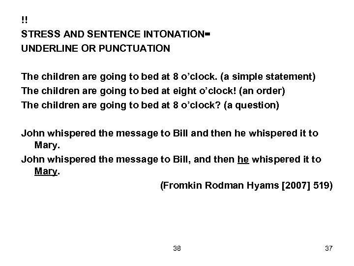 !! STRESS AND SENTENCE INTONATION= UNDERLINE OR PUNCTUATION The children are going to bed