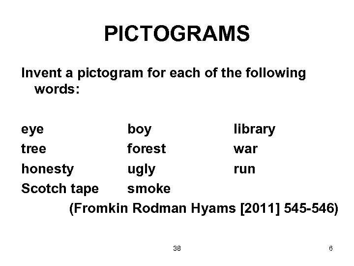 PICTOGRAMS Invent a pictogram for each of the following words: eye boy library tree