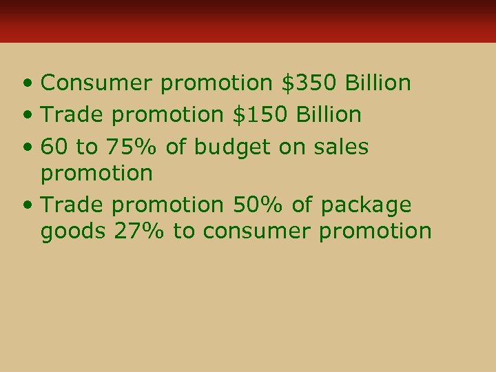  • Consumer promotion $350 Billion • Trade promotion $150 Billion • 60 to