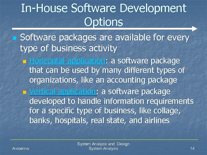 In-House Software Development Options n Software packages are available for every type of business