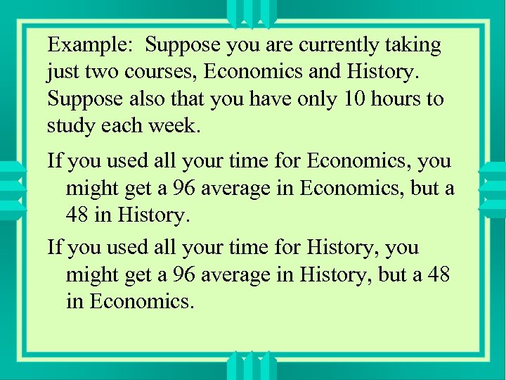 Example: Suppose you are currently taking just two courses, Economics and History. Suppose also