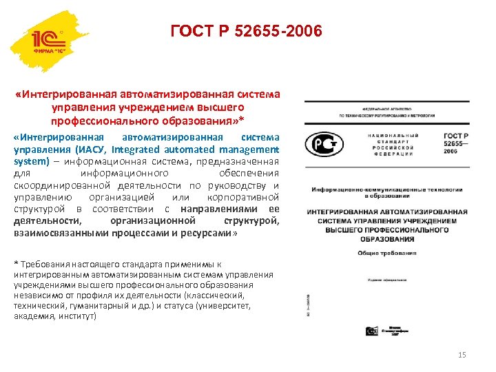 ГОСТ Р 52655 -2006 «Интегрированная автоматизированная система управления учреждением высшего профессионального образования» * «Интегрированная