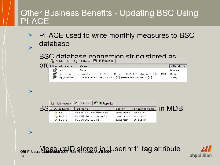 Other Business Benefits - Updating BSC Using PI-ACE used to write monthly measures to
