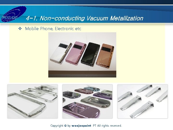 4 -1. Non-conducting Vacuum Metallization v Mobile Phone, Electronic etc Copyright © by woojoopaint