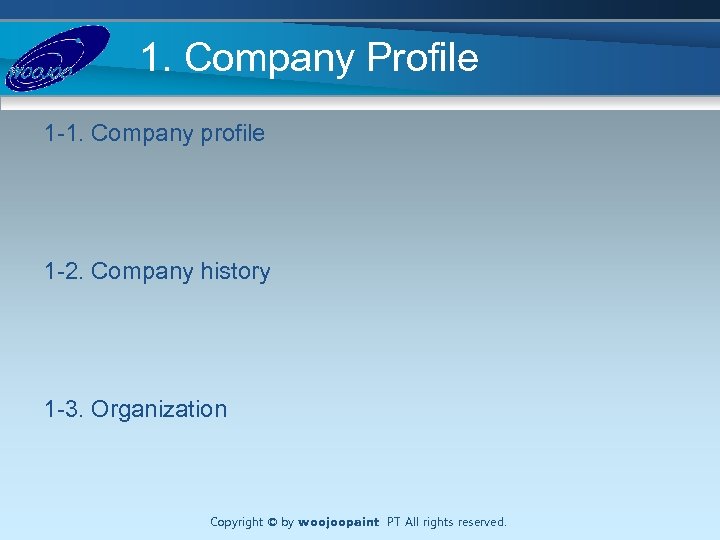 1. Company Profile 1 -1. Company profile 1 -2. Company history 1 -3. Organization