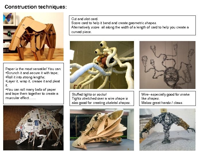 Construction techniques: Cut and slot card. Score card to help it bend and create