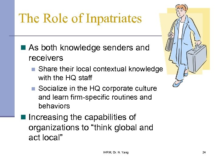 The Role of Inpatriates n As both knowledge senders and receivers n n Share