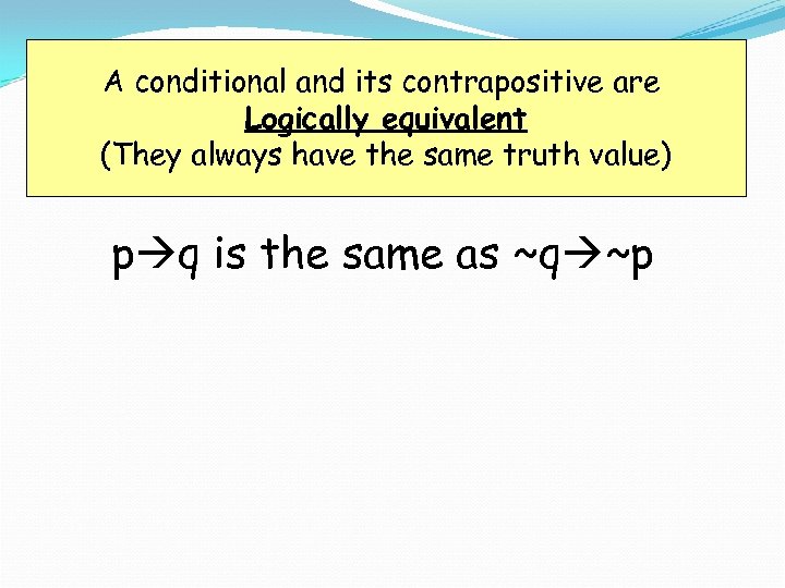 A conditional and its contrapositive are Logically equivalent (They always have the same truth