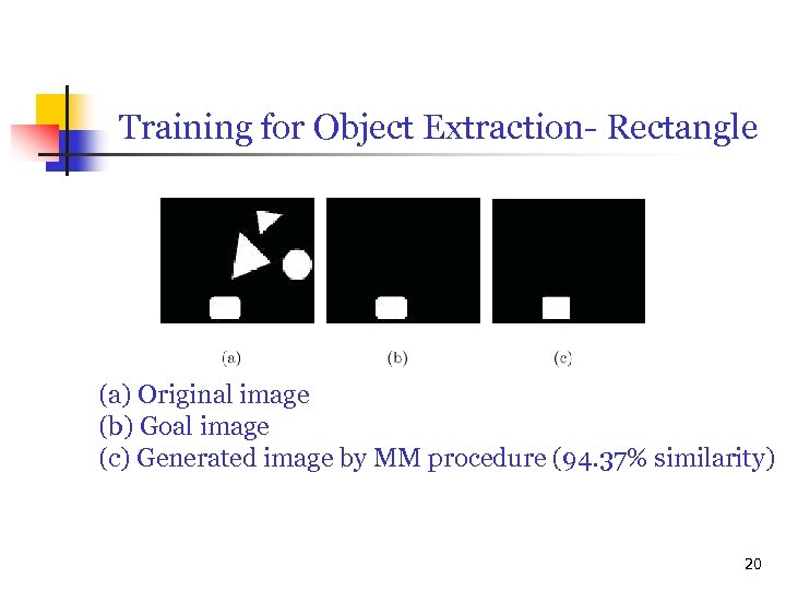 Training for Object Extraction- Rectangle (a) Original image (b) Goal image (c) Generated image