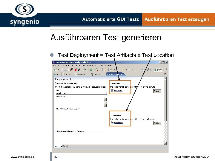 Automatisierte GUI Tests Ausführbaren Test erzeugen Ausführbaren Test generieren l Test Deployment = Test
