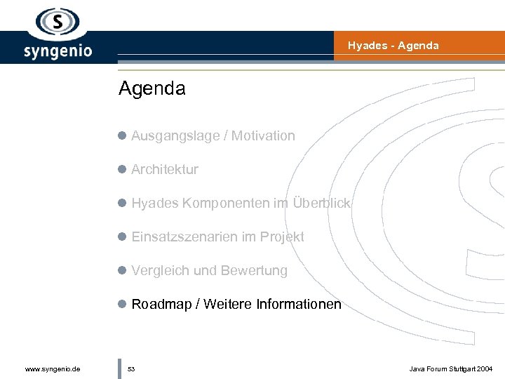 Hyades - Agenda l Ausgangslage / Motivation l Architektur l Hyades Komponenten im Überblick