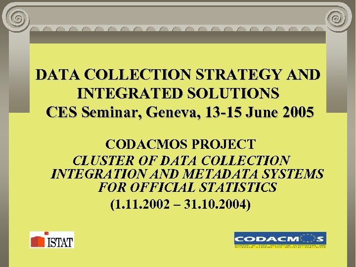 DATA COLLECTION STRATEGY AND INTEGRATED SOLUTIONS CES Seminar, Geneva, 13 -15 June 2005 CODACMOS