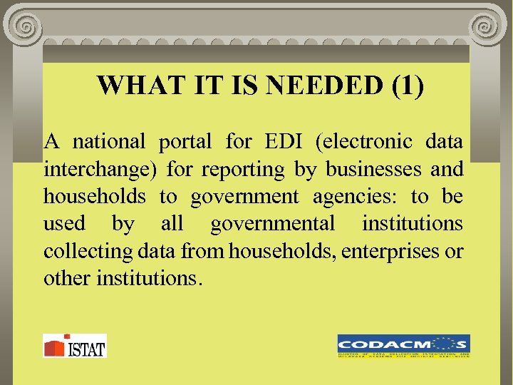 WHAT IT IS NEEDED (1) A national portal for EDI (electronic data interchange) for