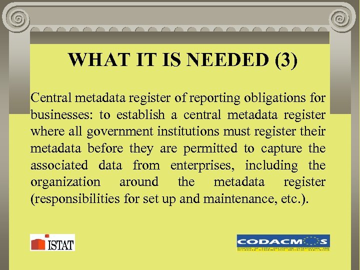 WHAT IT IS NEEDED (3) Central metadata register of reporting obligations for businesses: to