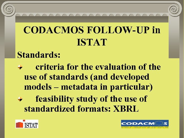 CODACMOS FOLLOW-UP in ISTAT Standards: criteria for the evaluation of the use of standards