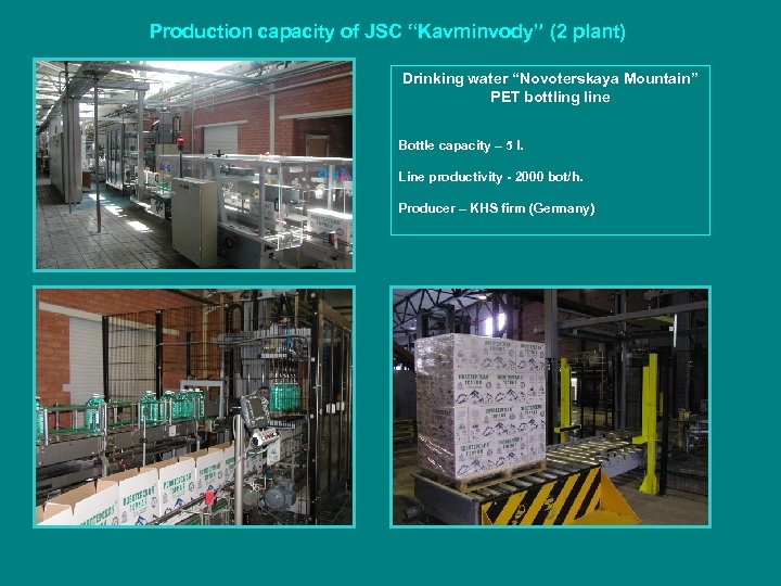 Production capacity of JSC “Kavminvody” (2 plant) Drinking water “Novoterskaya Mountain” PET bottling line