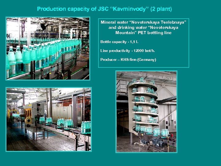 Production capacity of JSC “Kavminvody” (2 plant) Mineral water “Novoterskaya Tselebnaya” and drinking water