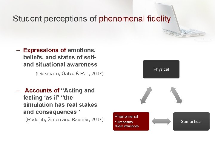 Student perceptions of phenomenal fidelity – Expressions of emotions, beliefs, and states of selfand