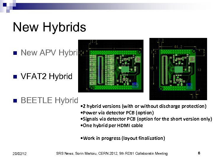 New Hybrids n New APV Hybrid n VFAT 2 Hybrid n BEETLE Hybrid •